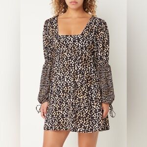 Maaji leopard print babydoll dress with puff sleeves